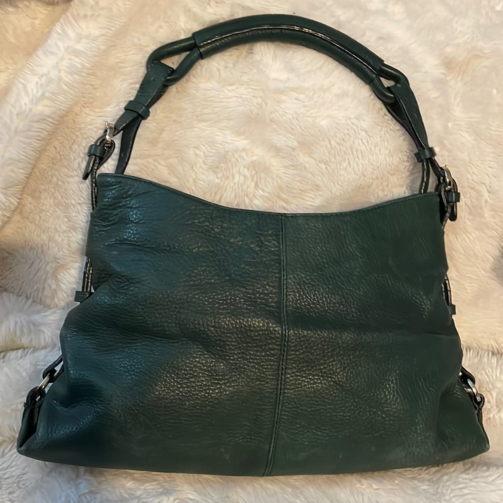 Dark Green Leather Hobo bag with silver hardware